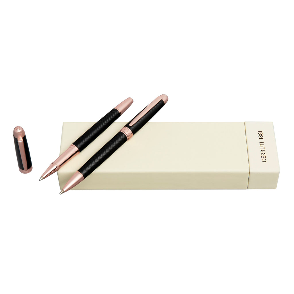 Set with CERRUTI 1881 black/rosegold ballpoint & rollerball pen Holborn 