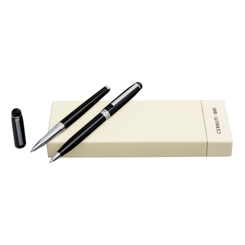 Set with CERRUTI 1881 classic black ballpoint pen & rollerball pen Leap