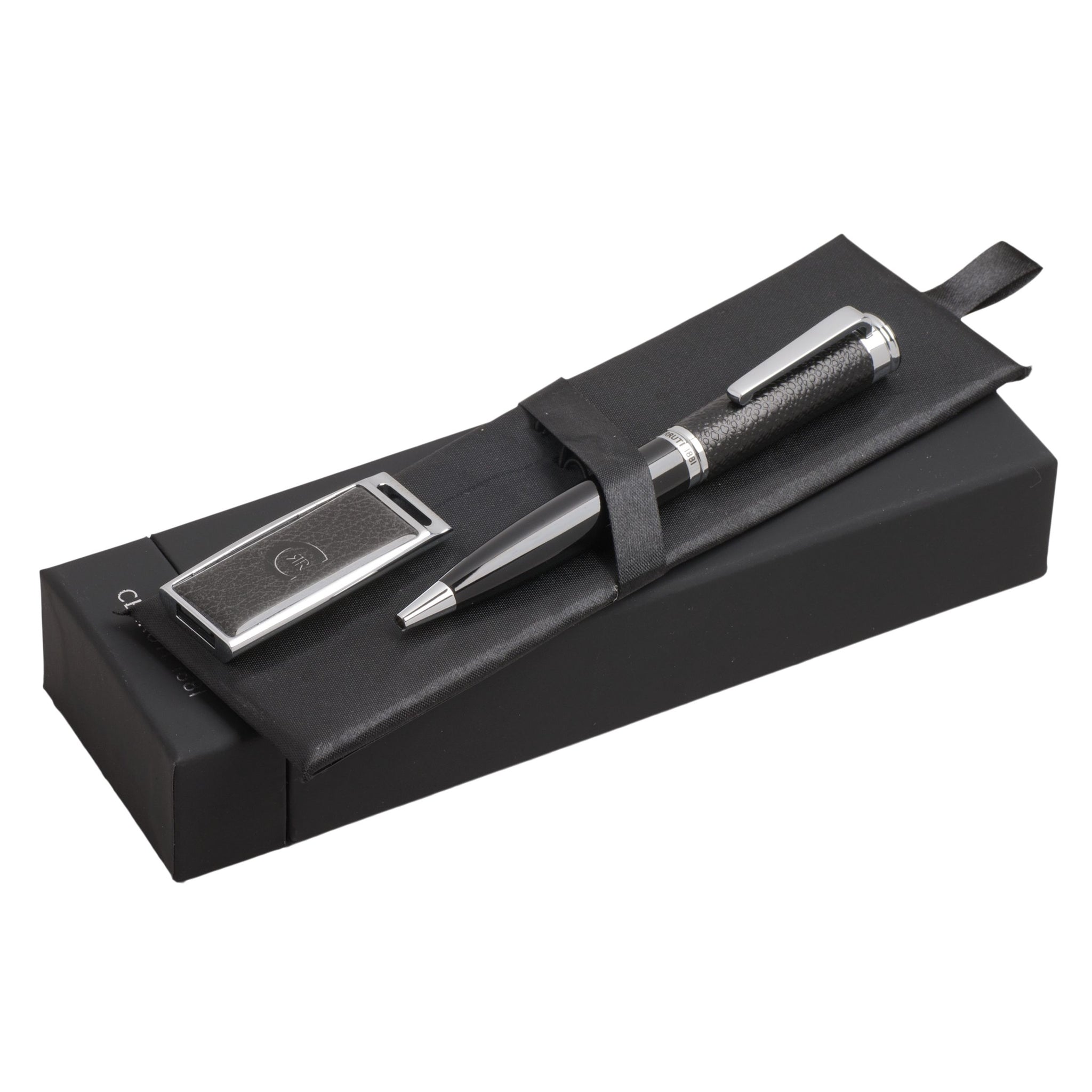 Luxury gift sets for men CERRUTI 1881 black ballpoint pen & usb