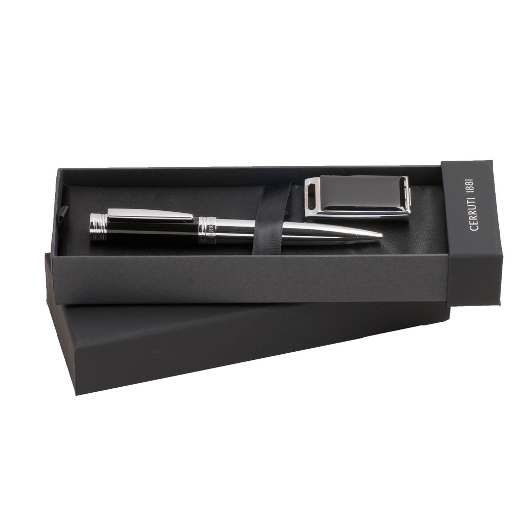 Luxury gift sets for men CERRUTI 1881 black ballpoint pen & usb stick