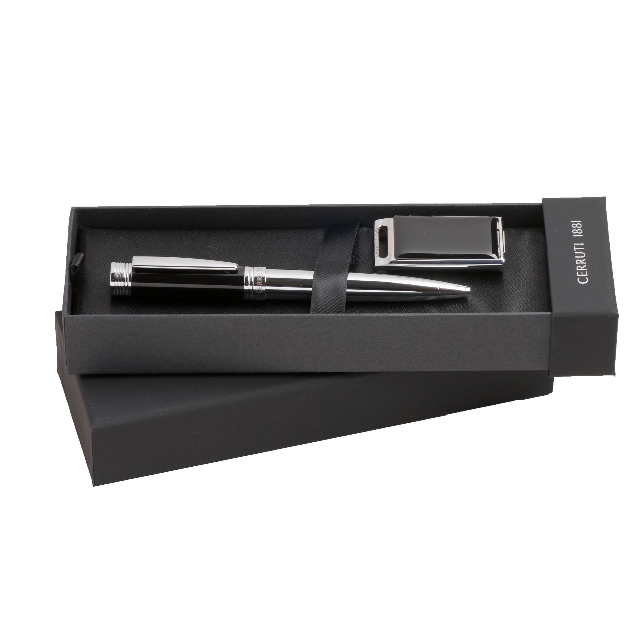 Luxury gift sets for men CERRUTI 1881 black ballpoint pen & usb