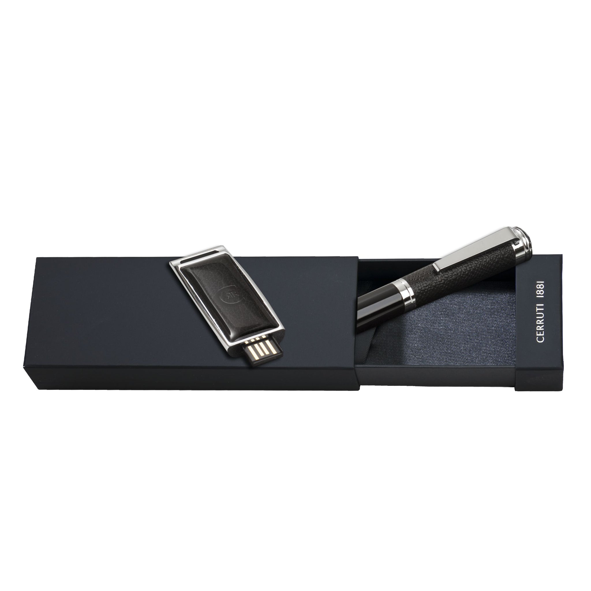 Luxury gift sets for men CERRUTI 1881 black ballpoint pen & usb