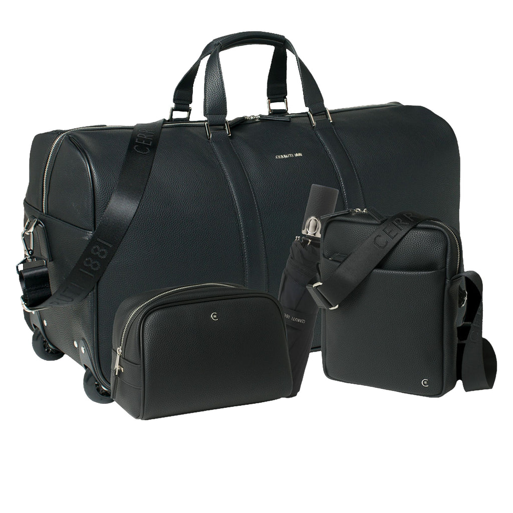 Sets CERRUTI 1881 black Cosmetic bag, Reporter bag, Trolley & Umbrella