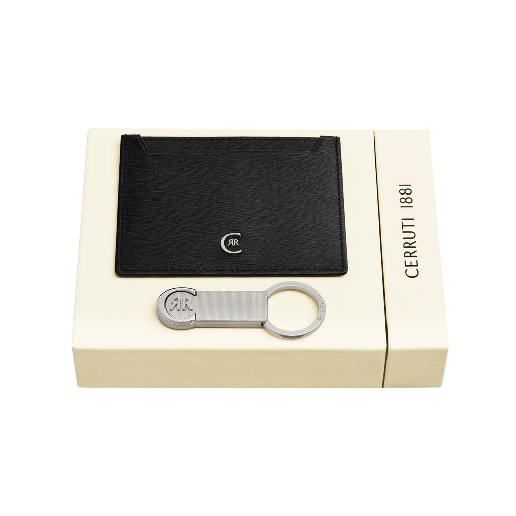 Set with Cerruti 1881 chrome-plated key ring & black card holder Belgravia