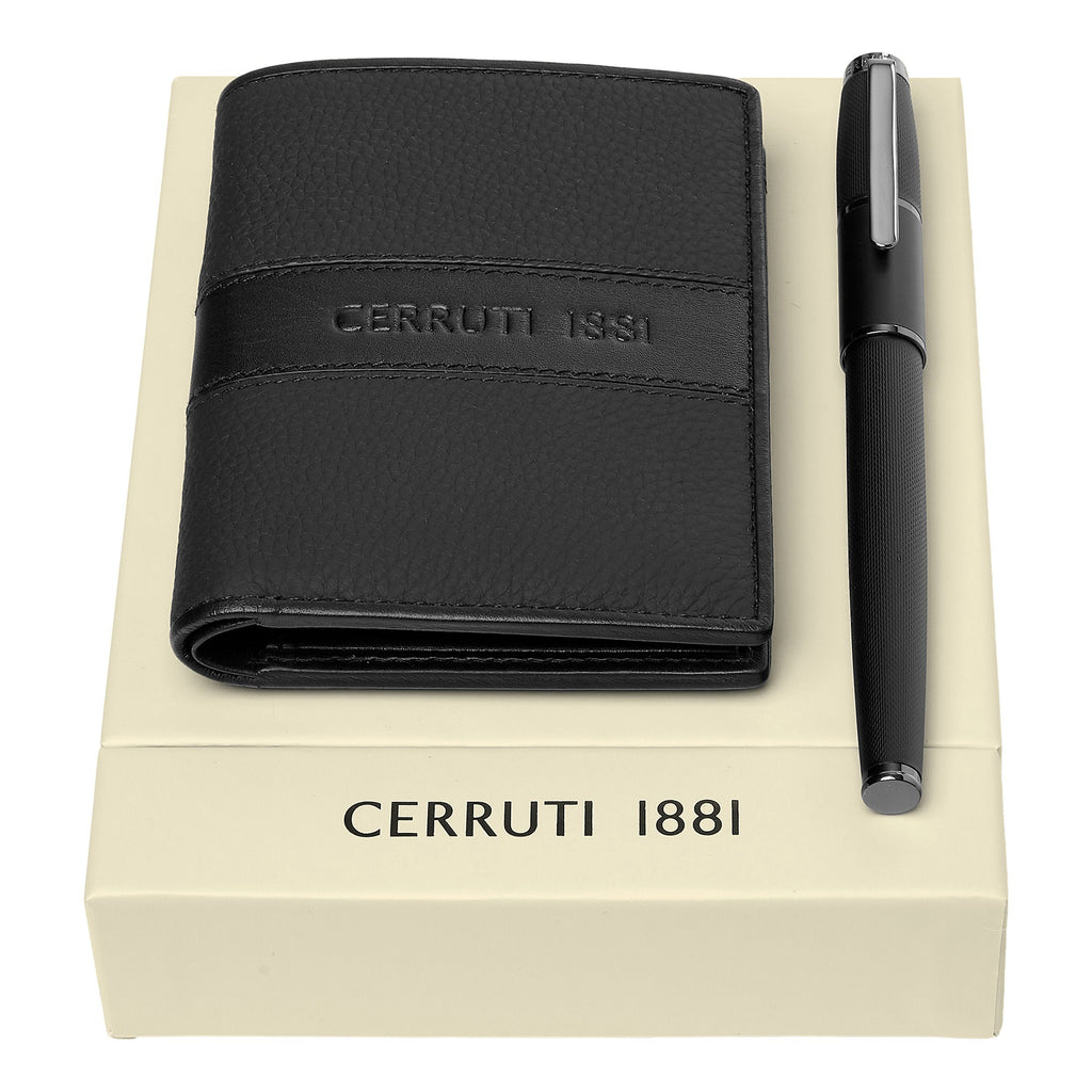 Premier set CERRUTI 1881 Black folding card holder and rollerball pen