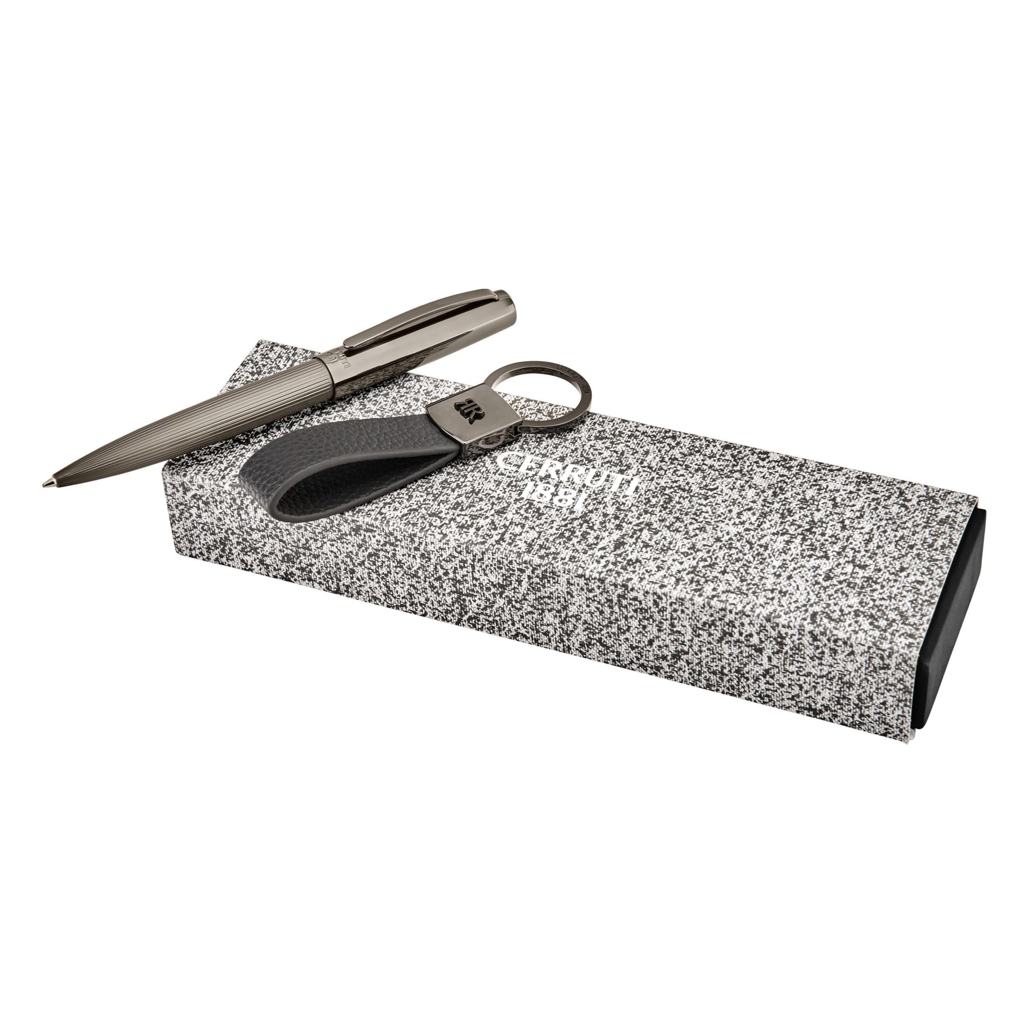 Set with CERRUTI 1881 gun-plated ballpoint pen & key ring