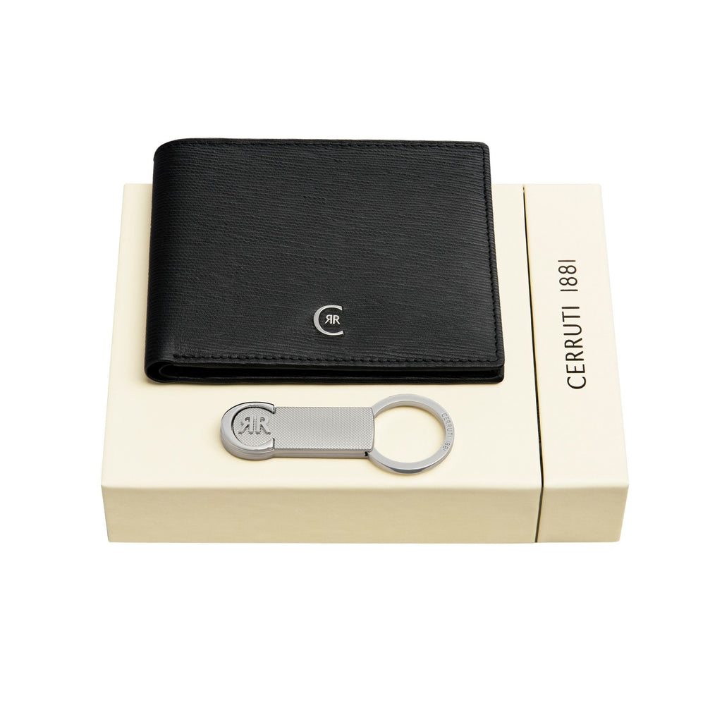 Set with CERRUTI 1881 chrome-plated key ring & black wallet Belgravia