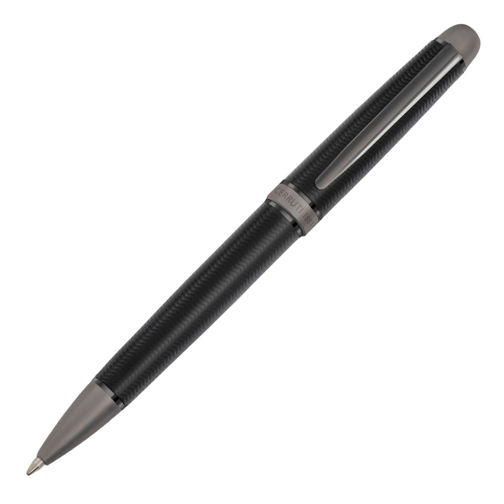 CERRUTI 1881 Black Ballpoint pen Holborn with gun-lacquered mid-ring