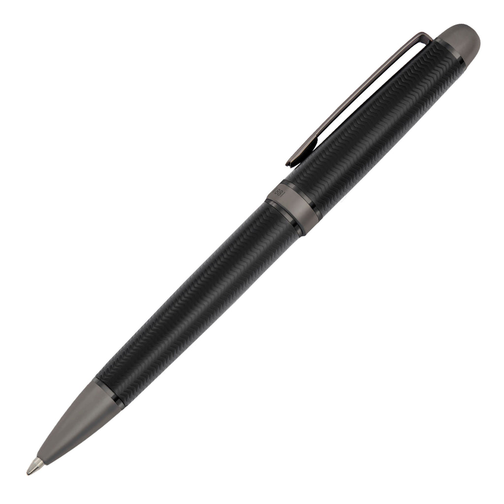 CERRUTI 1881 Black Ballpoint pen Holborn with gun-lacquered mid-ring