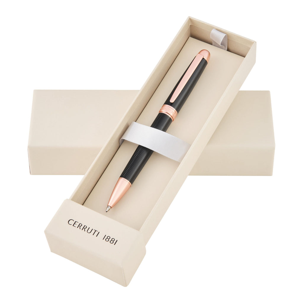 CERRUTI 1881 black-lacquer Ballpoint pen Holborn with rosegold trims