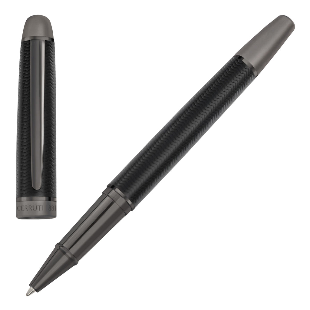 CERRUTI 1881 black-lacquered rollerball pen Holborn with gun-plated trim