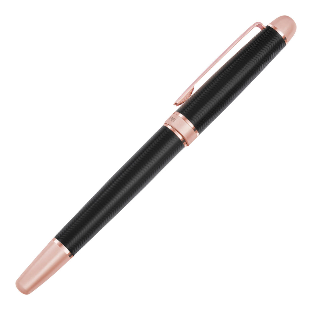 CERRUTI 1881 Black chrvon pattern Rollerball pen Holborn rosegold trim