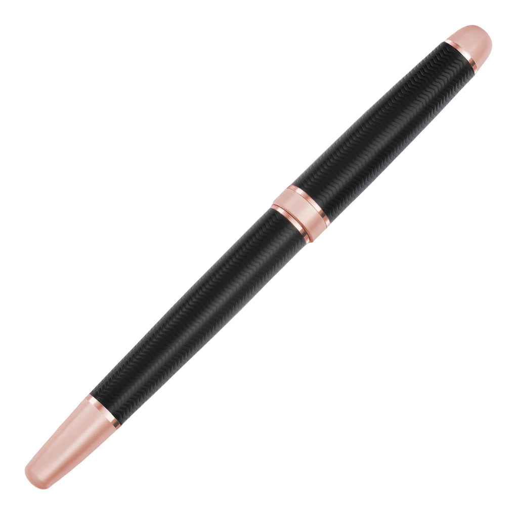 CERRUTI 1881 Black chrvon pattern Rollerball pen Holborn rosegold trim