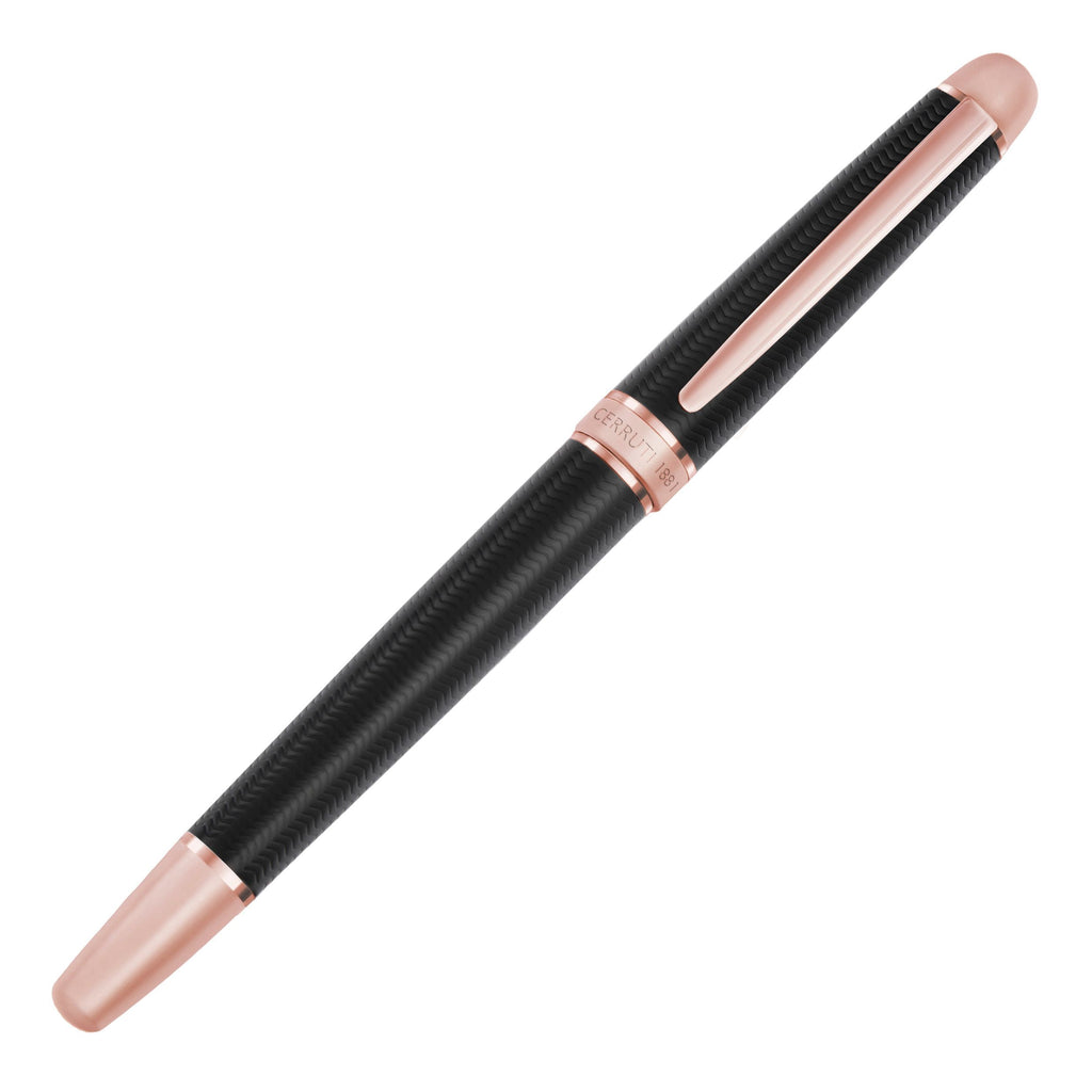 CERRUTI 1881 Black chrvon pattern Rollerball pen Holborn rosegold trim