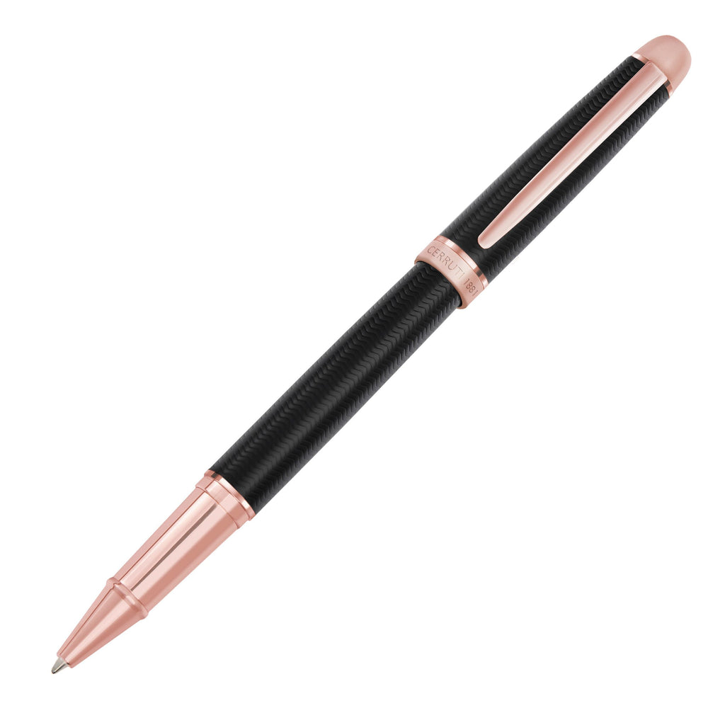 CERRUTI 1881 Black chrvon pattern Rollerball pen Holborn rosegold trim