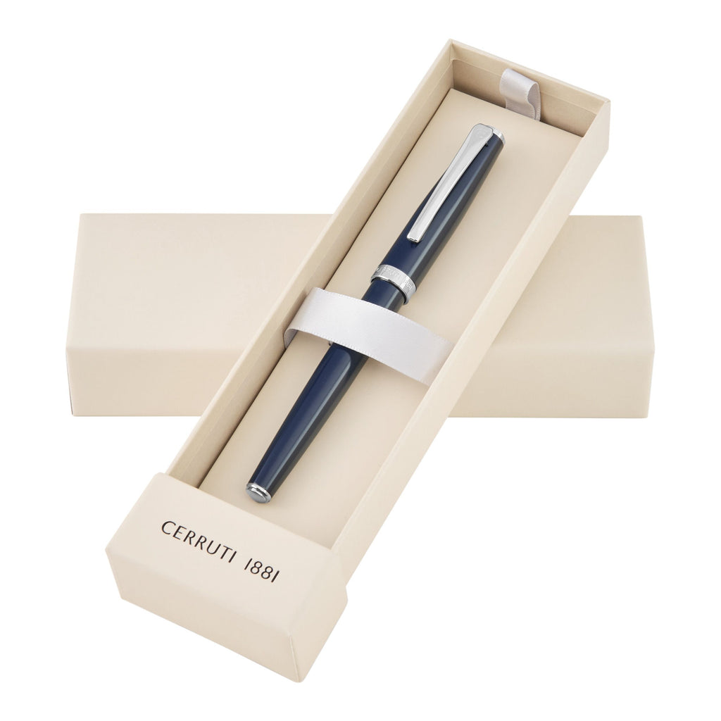 CERRUTI 1881 navy fountain pen Islington with CCR logo on pen nibs