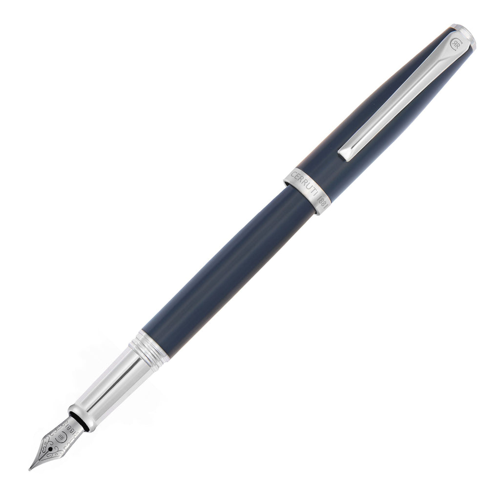 CERRUTI 1881 navy fountain pen Islington with CCR logo on pen nibs