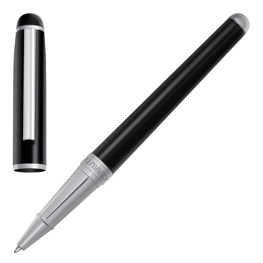 CERRUTI 1881 Black-lacqureed Rollerrball pen Leap with logo on mid-ring