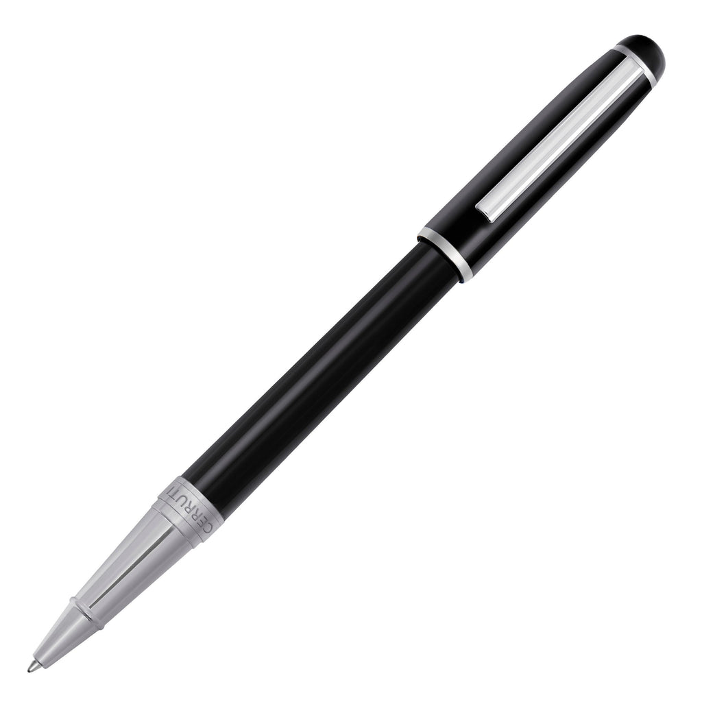 CERRUTI 1881 Black-lacqureed Rollerrball pen Leap with logo on mid-ring