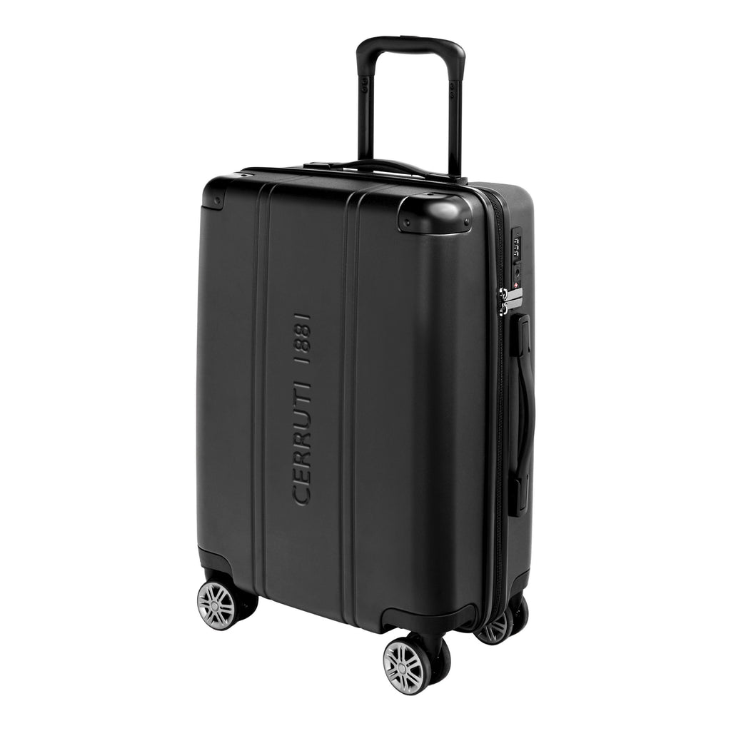 CERRUTI 1881  black travel suitcases and trolley City with oversized logo