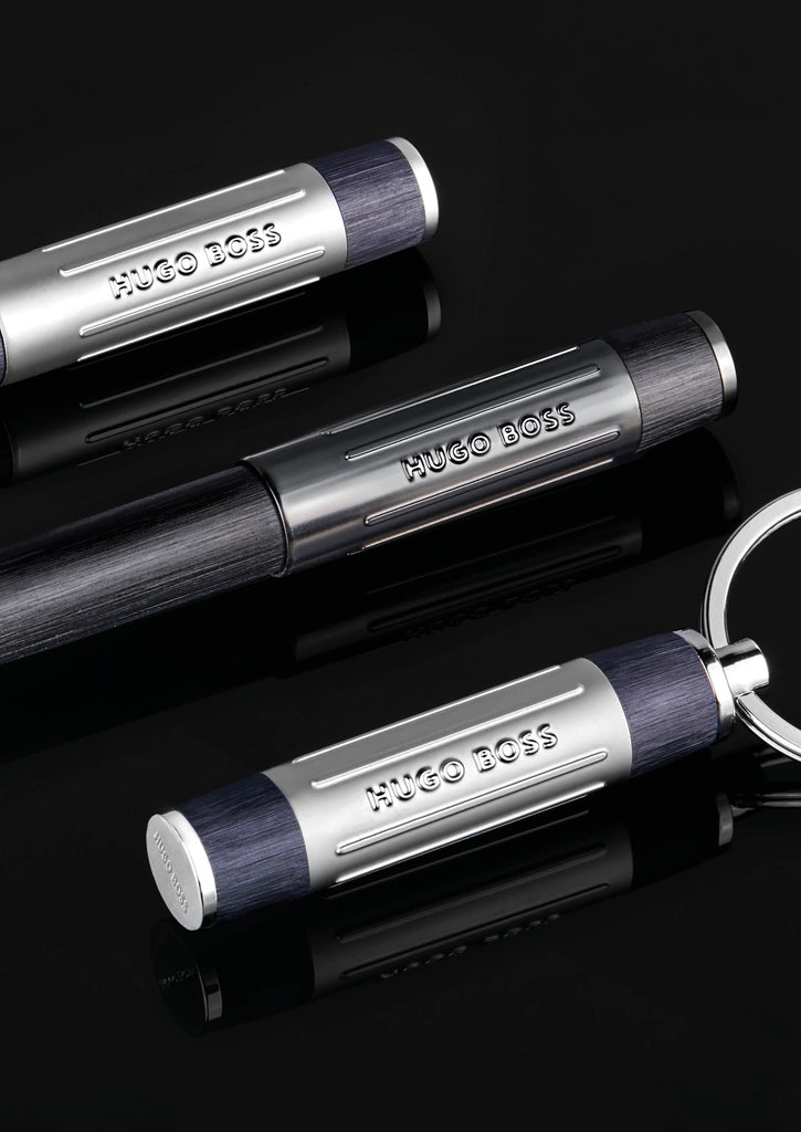 Executive gift set Hugo Boss black Key ring & Ballpoint pen Gear Ribs 