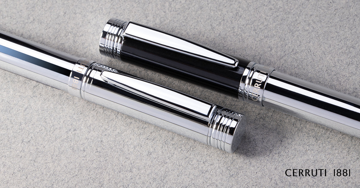 CERRUTI 1881 Black Zoom Classic Fountain pen in Chrome Barrel