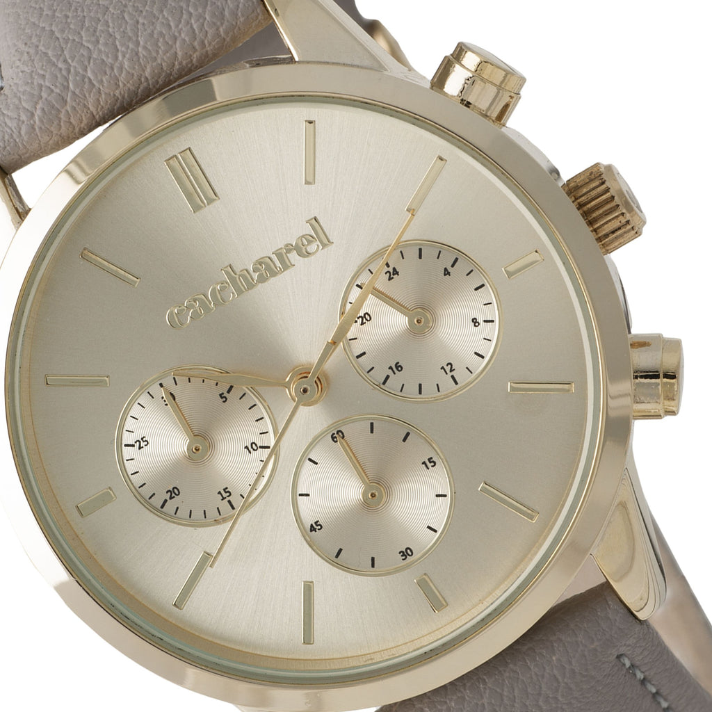  Cacharel watches with chronograph function Madeleine in Beige leather 