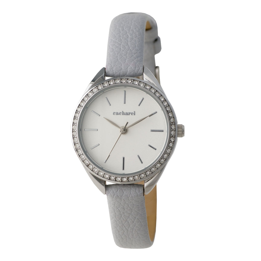  Cacharel ladies light blue strap watches Iris with crystal on top ring
