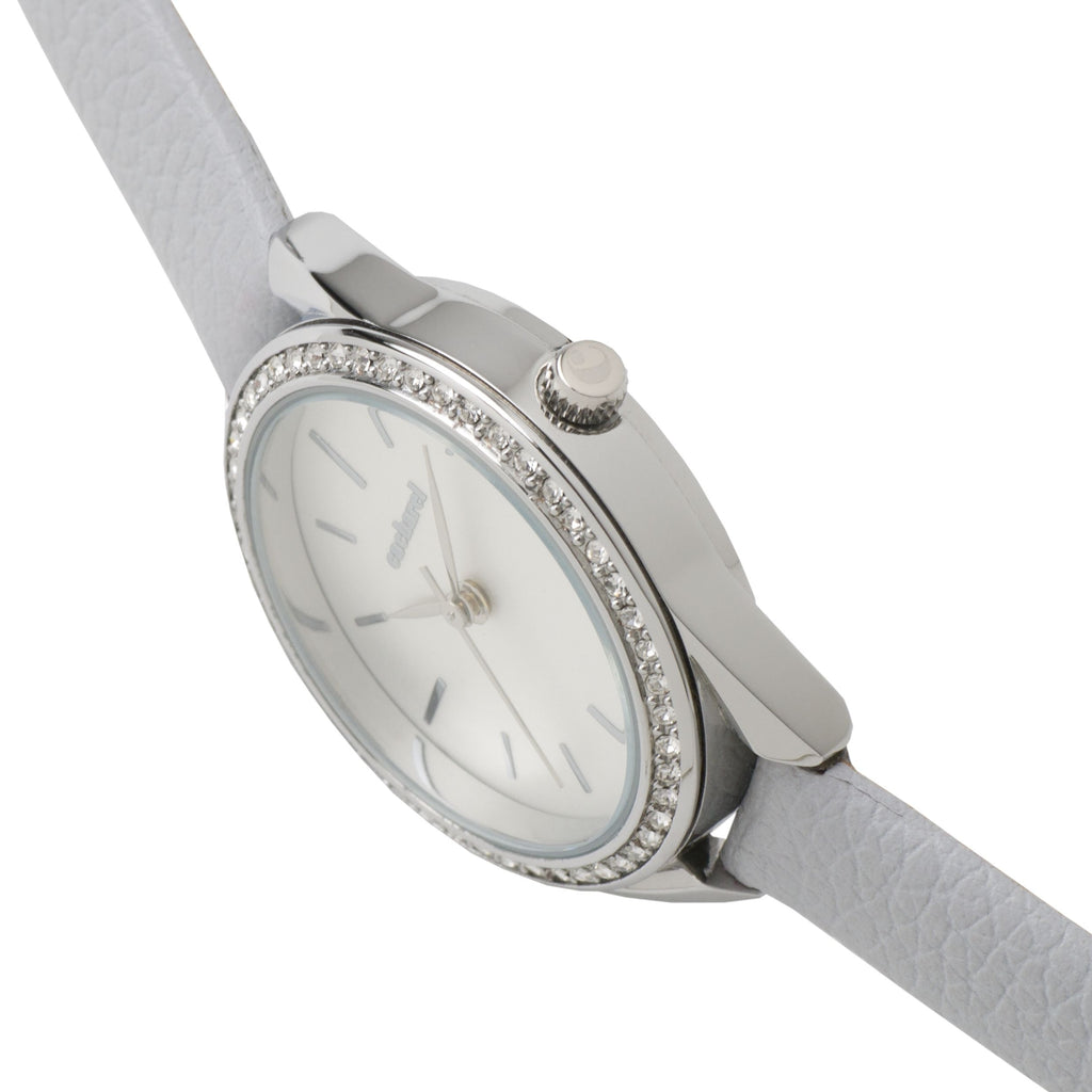  Cacharel ladies light blue strap watches Iris with crystal on top ring