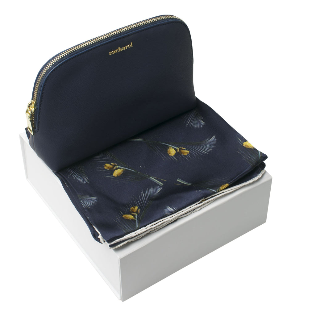  Cacharel Gift Set for her Navy Silk scarf & Cosmetic bag Victoire