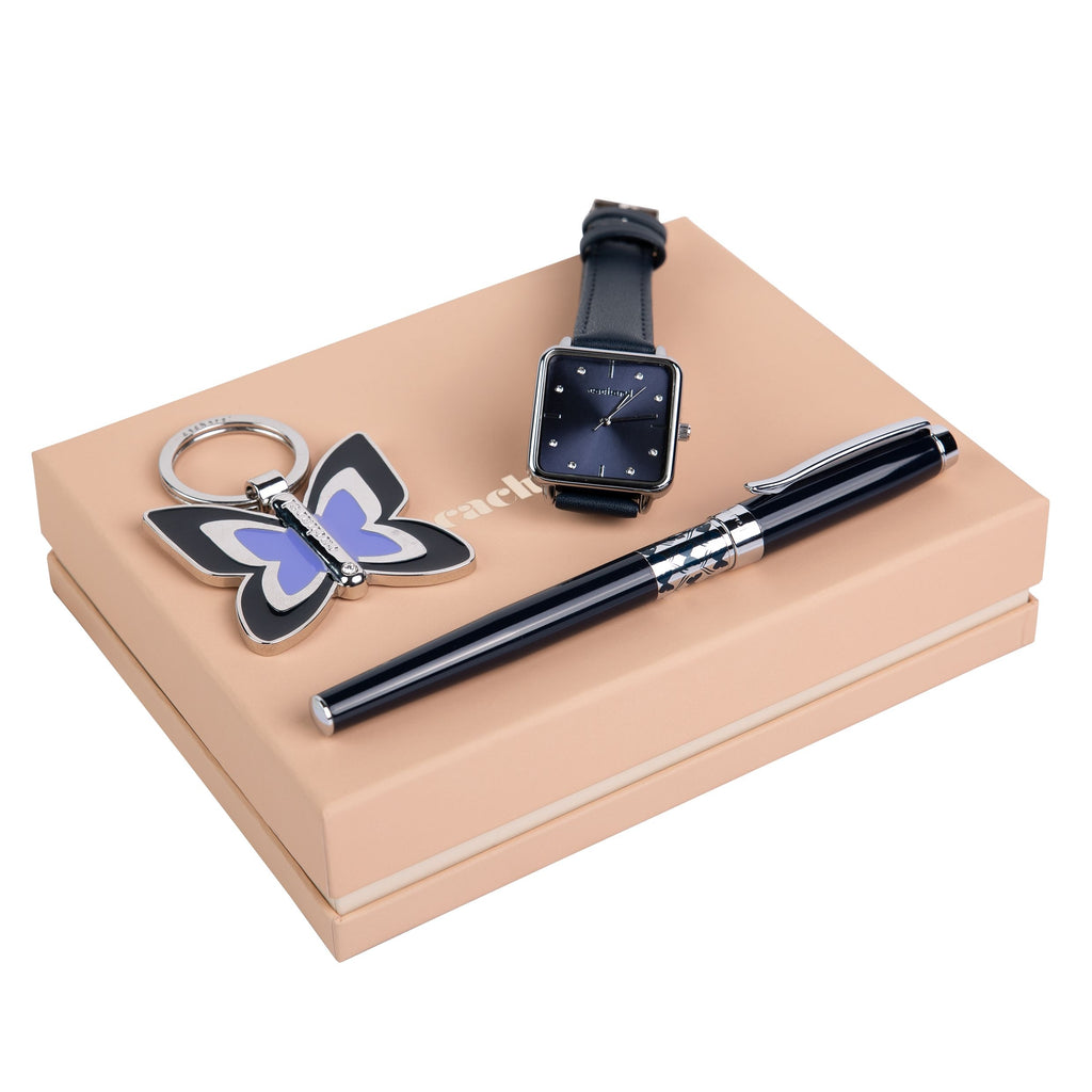  Business gift set navy from Cacharel Rollerball pen, Key ring & Watch