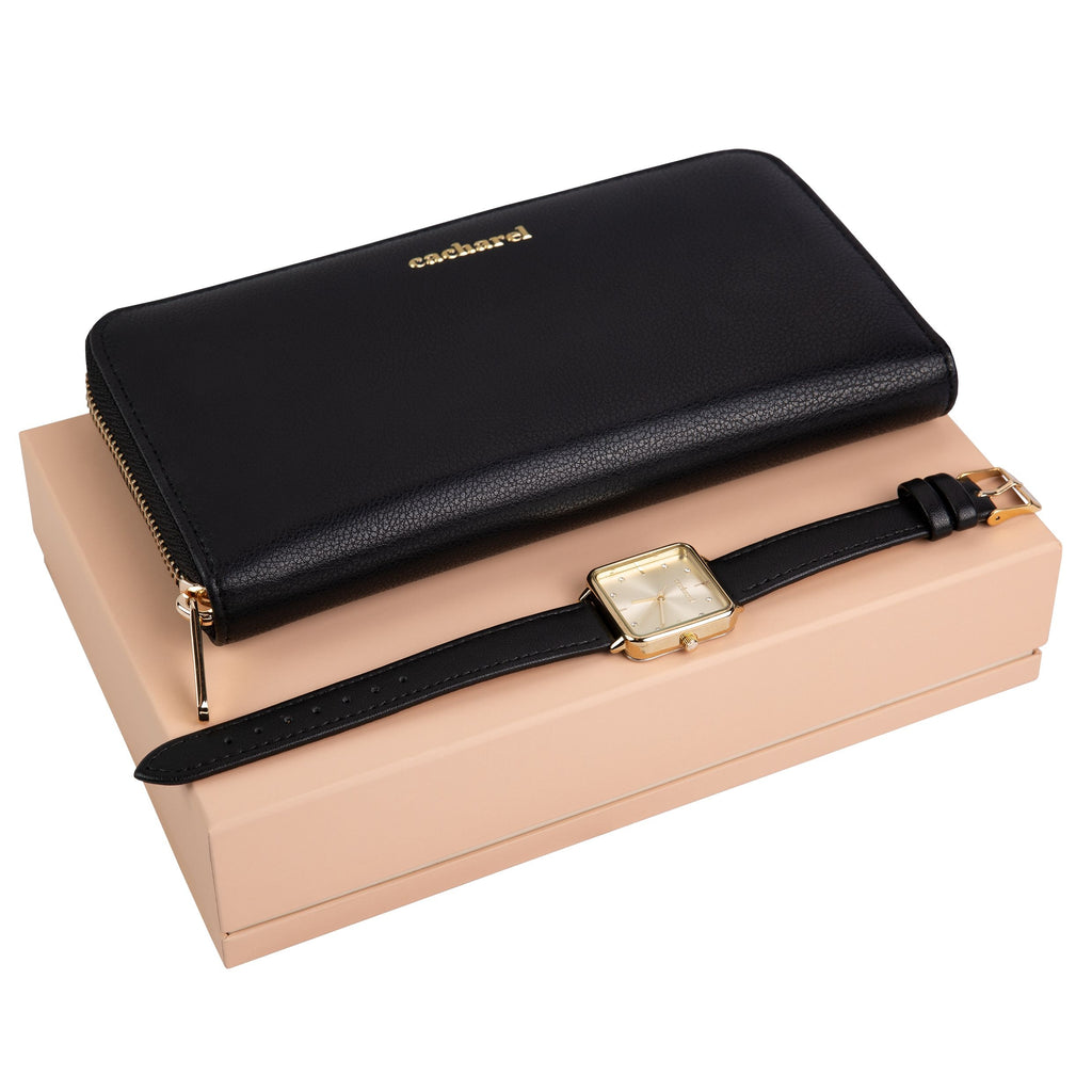  Luxury gifts set for her Cacharel black lady purse & watch Timeless
