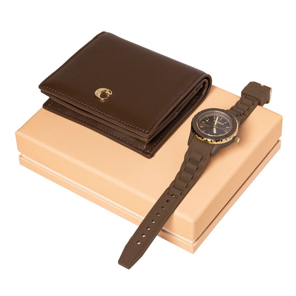  Premium gift set Albane Cacharel maroon Lady purse & Watch 