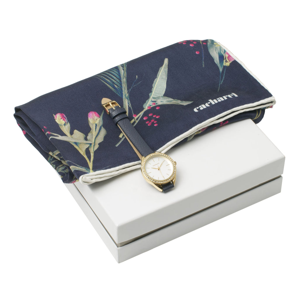  Women's gift sets in HK Cacharel fashion Navy Watch & Silk scarf Iris