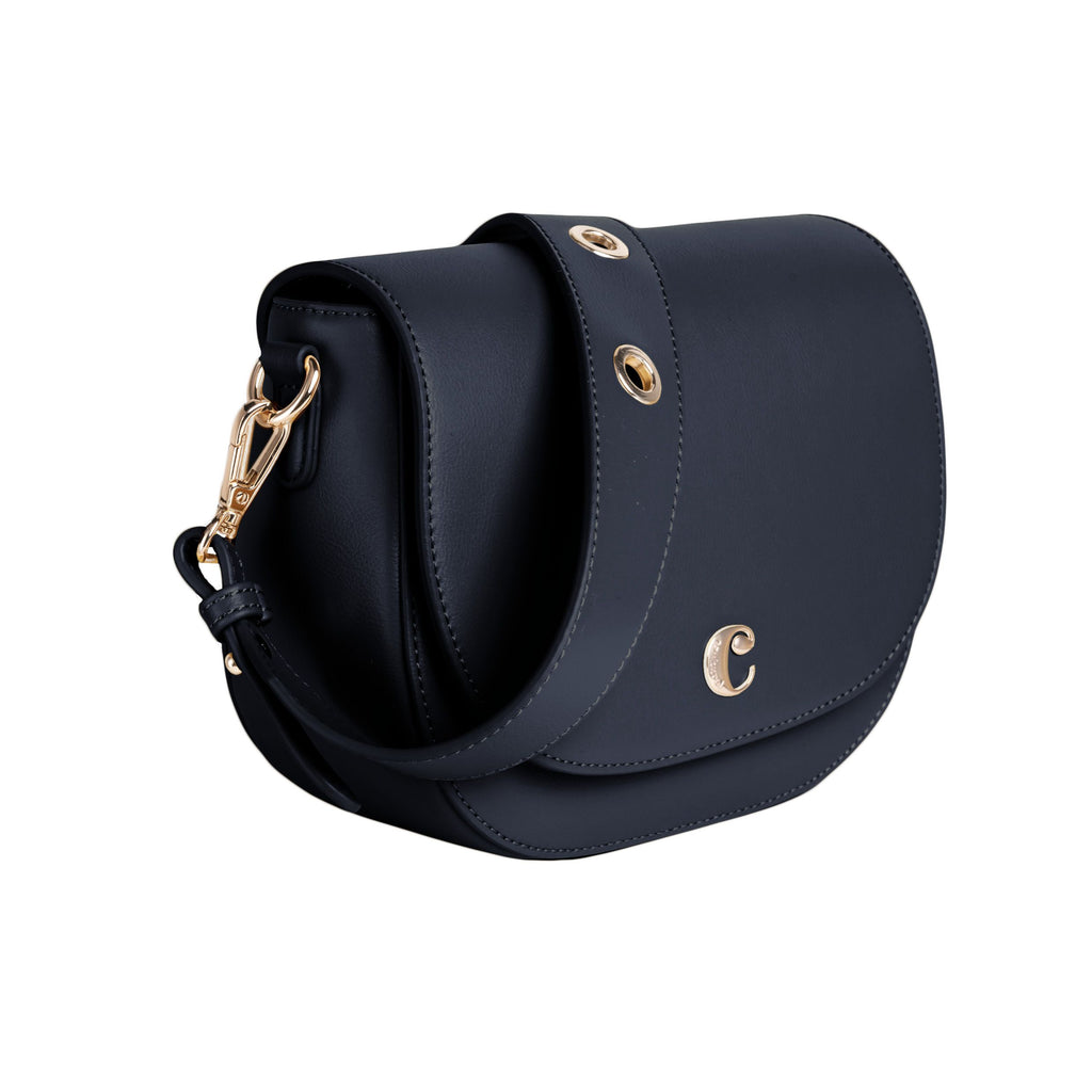 Cacharel Navy Blue Lady bag Albane with C gold metal logo