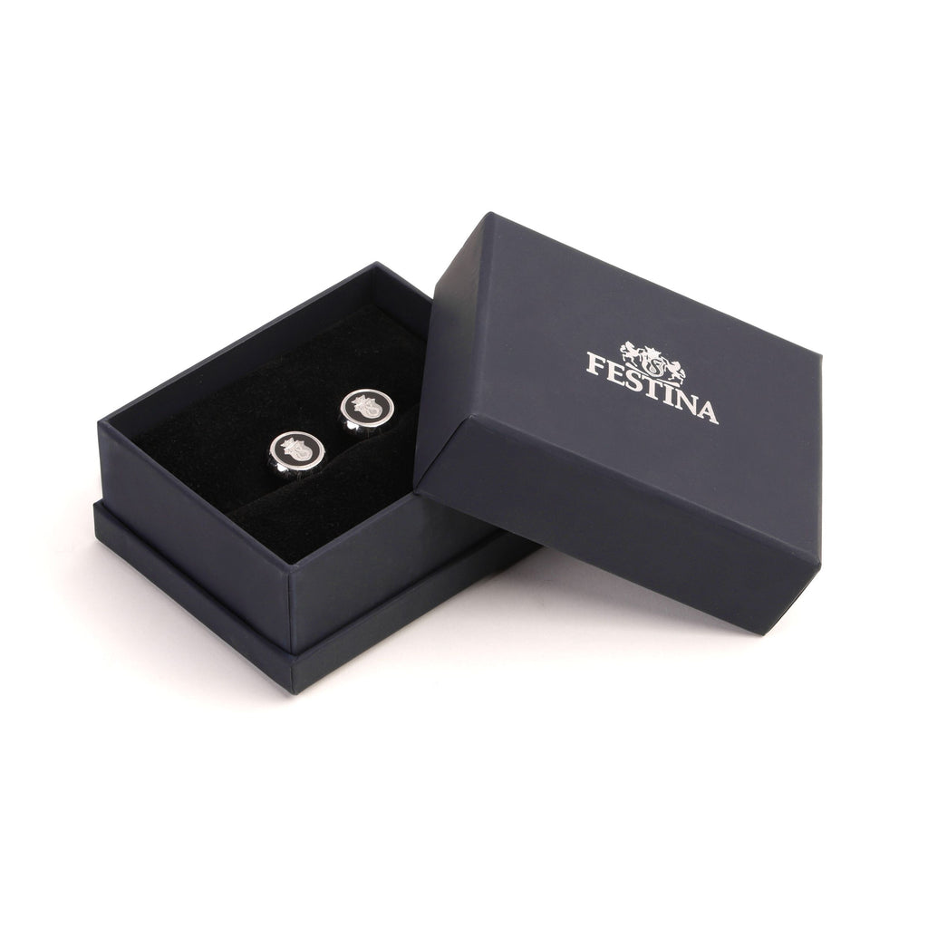  Men's luxury cufflinks FESTINA Black & Silver Cufflinks Chronobike 