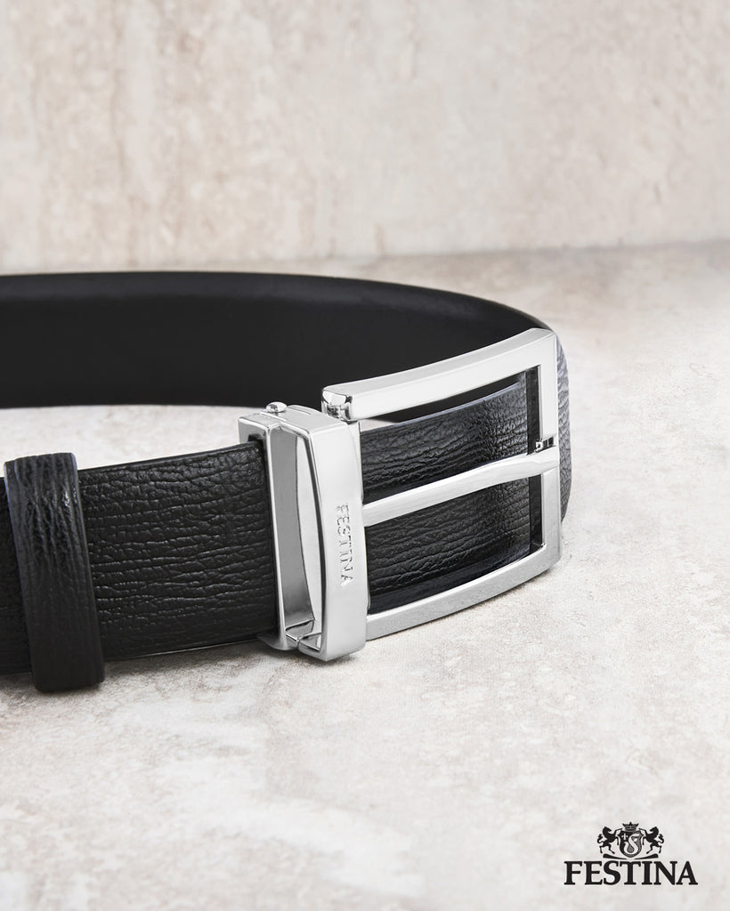 Festina Men's Black Leather Belt Button with adjustable size