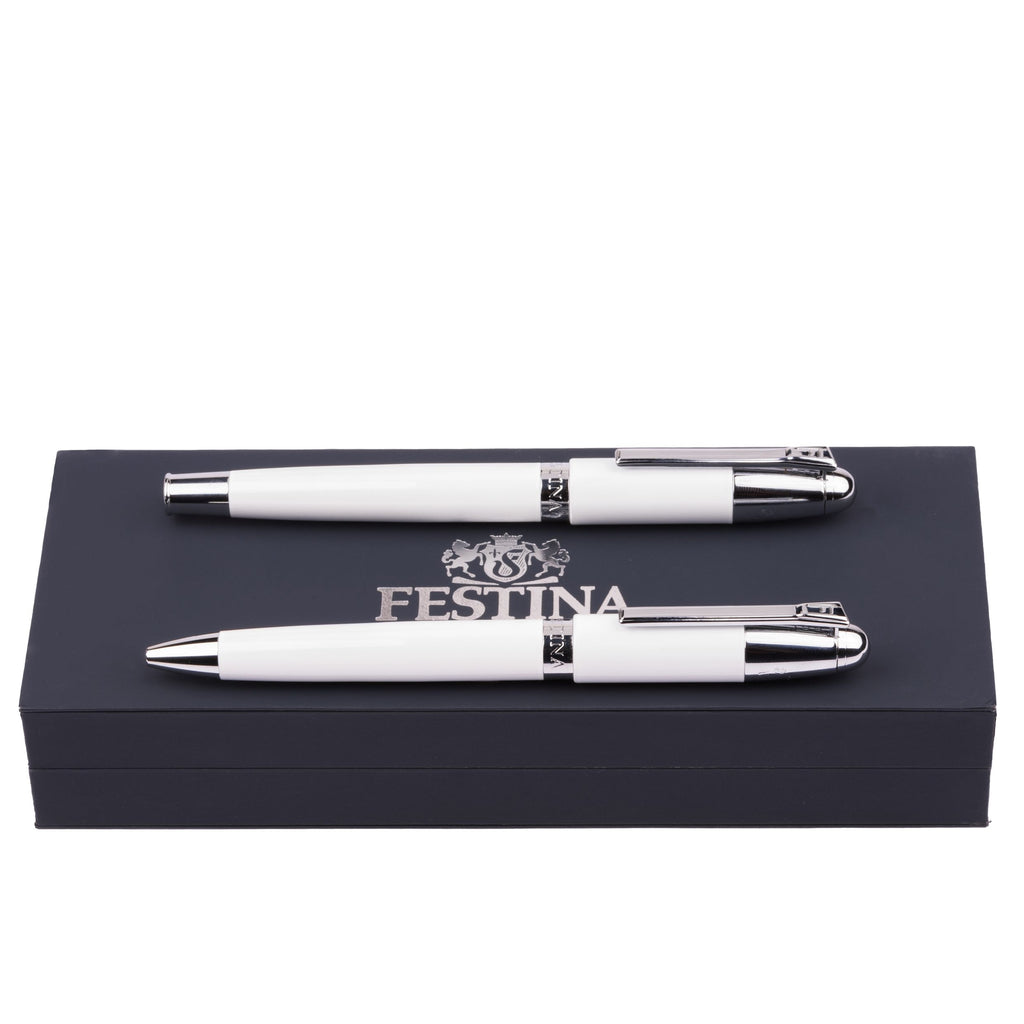  Pen gift set Festina chrome white ballpoint & fountain pen Classicals 