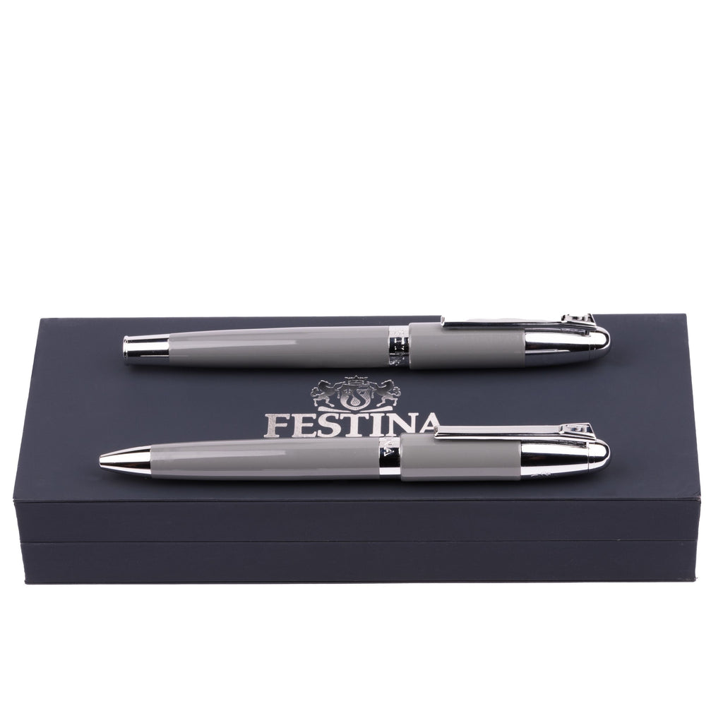  Fashion pen set from Festina fountain & ballpoint pen in chrome grey