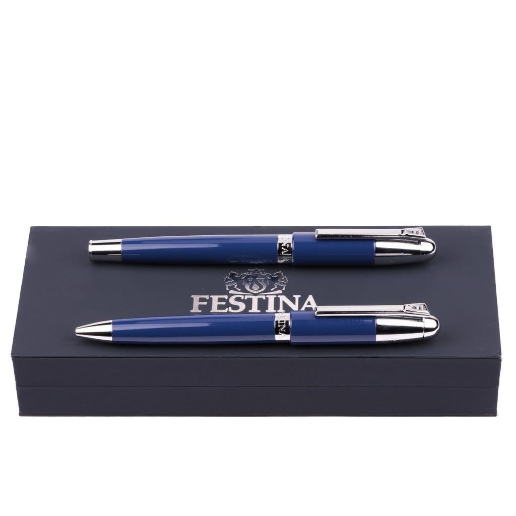  Luxury pen set FESTINA Fountain pen & Ballpoint pen in chrome blue