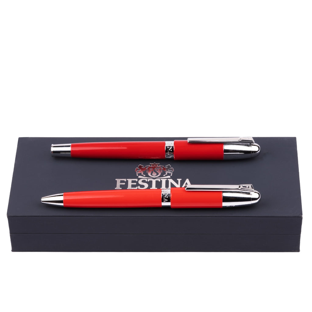  Men's executive pen set FESTINA chrome red fountain & ballpoint pen