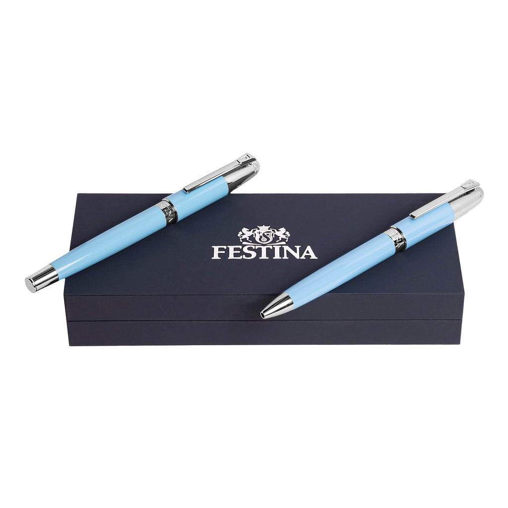 Festina set Classicals chrome light blue | ballpoint pen & fountain pen