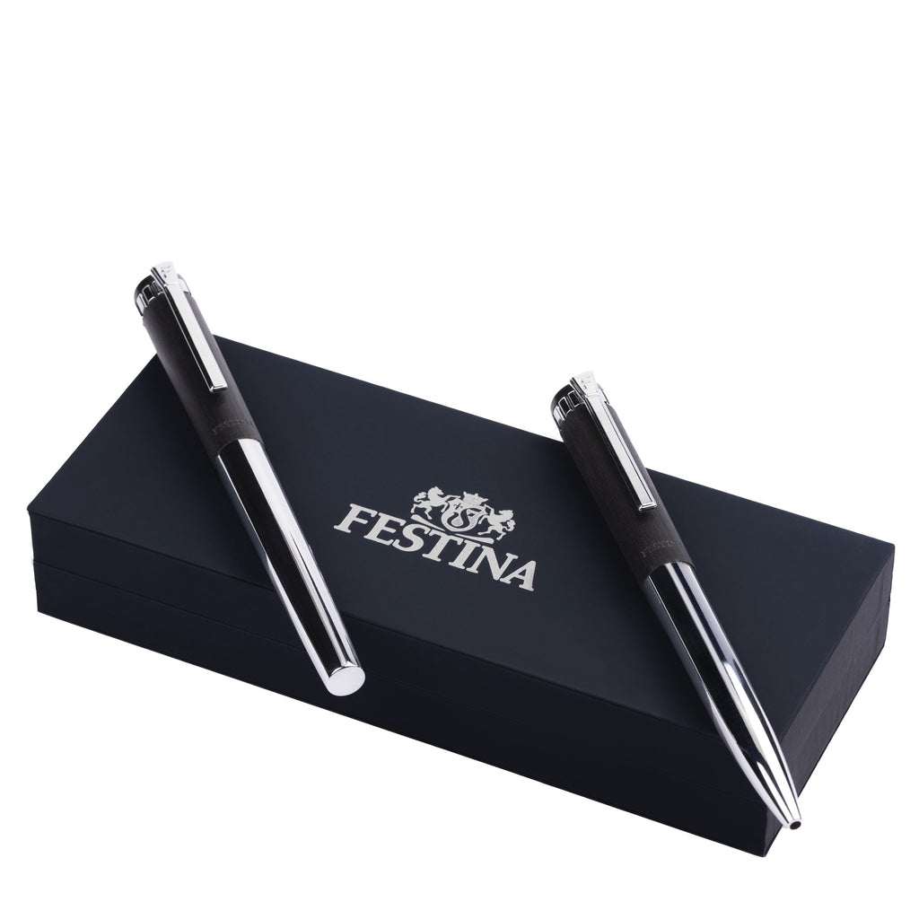  Pen gift set Festina chrome black ballpoint & rollerball pen Prestige