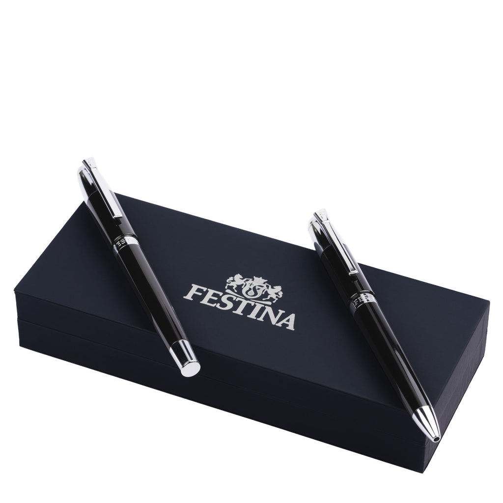 FESTINA | PEN SET | Ballpoint pen | Rollerball pen | Chrome Black