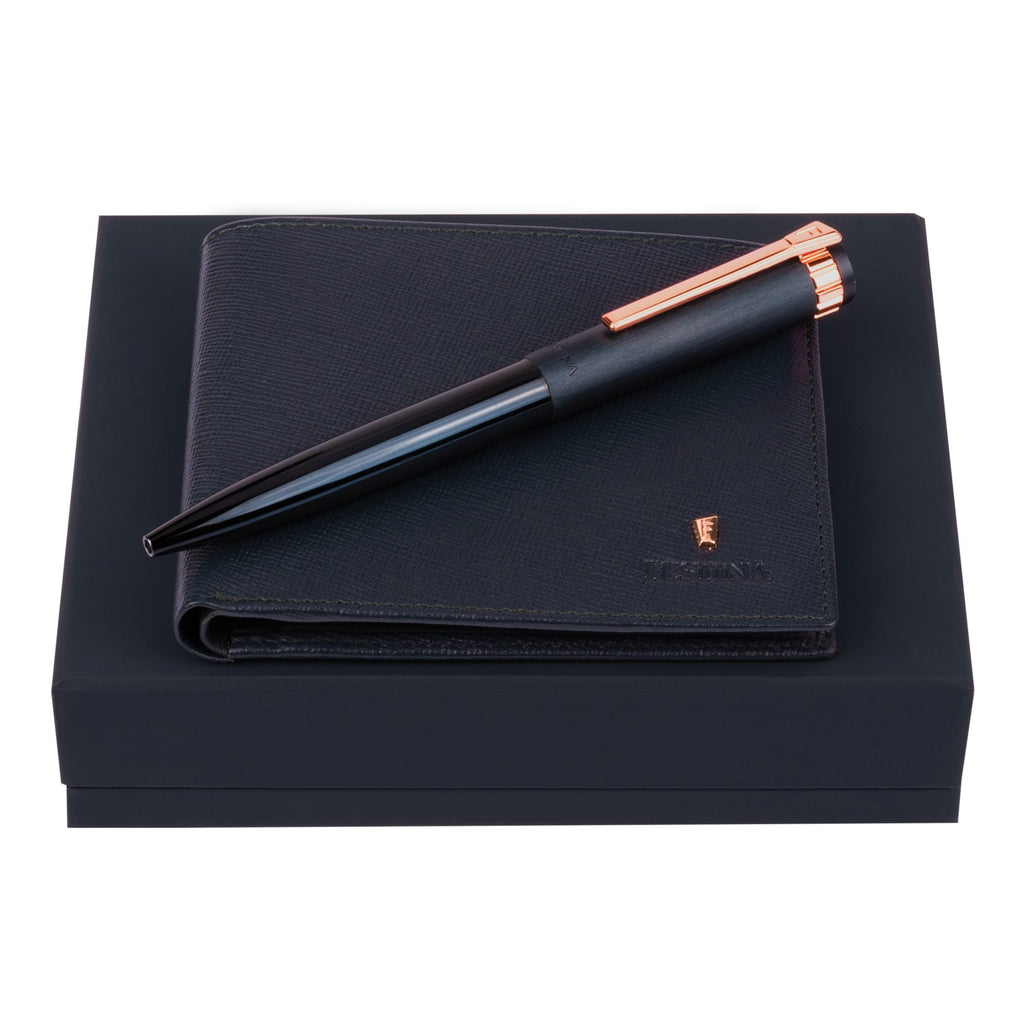  Designer gift set in navy Festina ballpoint pen & wallet