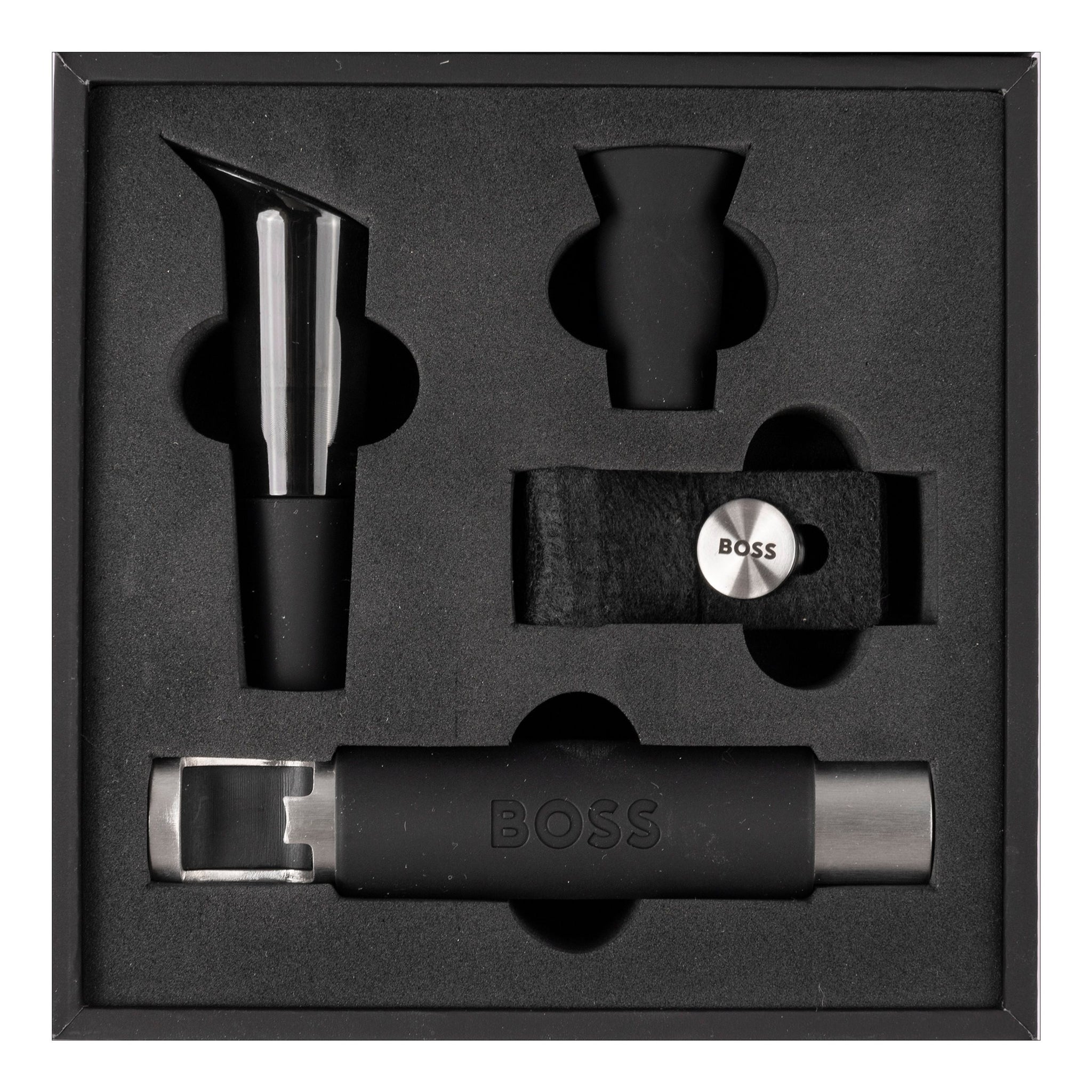 HUGO BOSS Wine Opener Set ICONIC in deep matte black soft textures