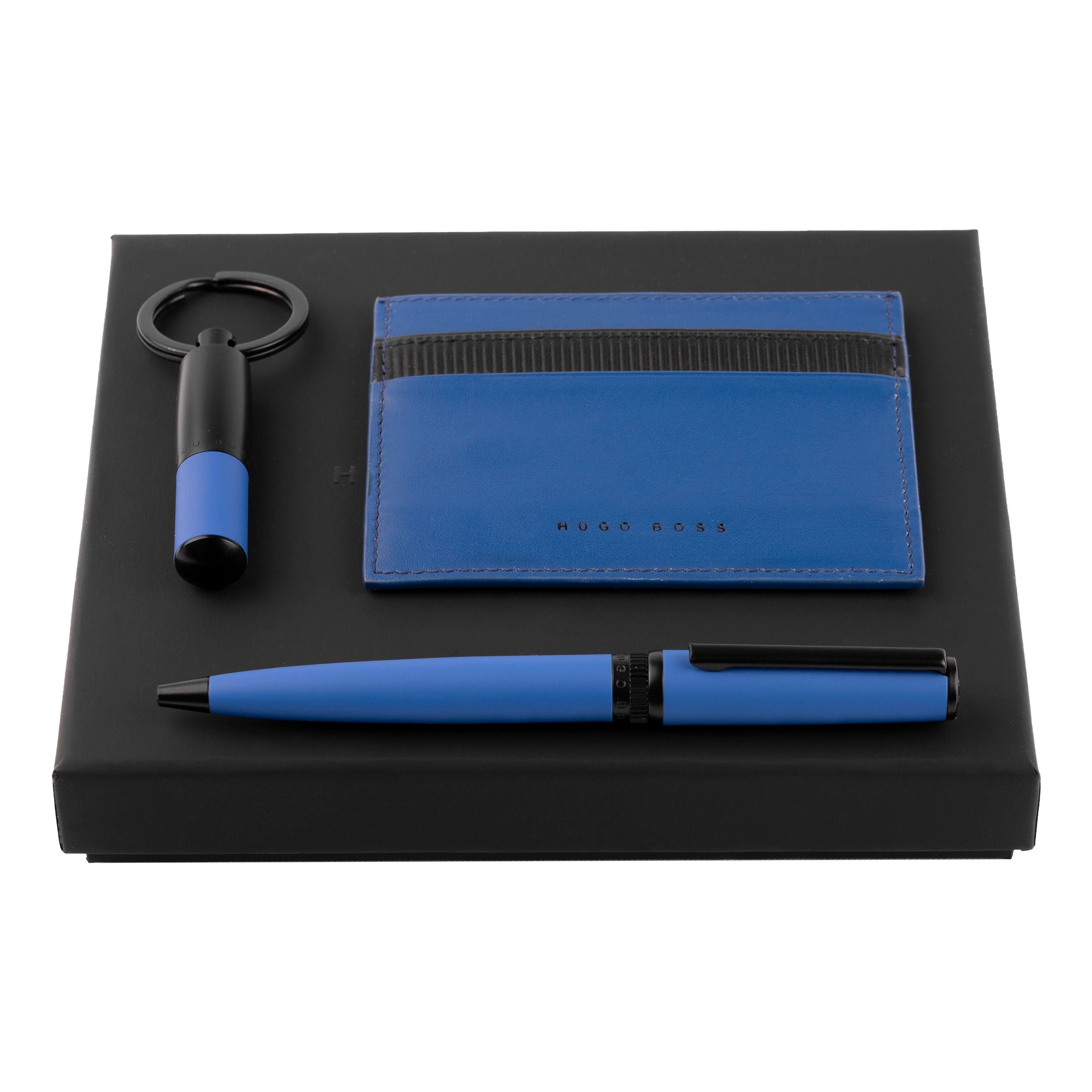 Ballpoint pen, key ring card holder from HUGO BOSS blue gift set