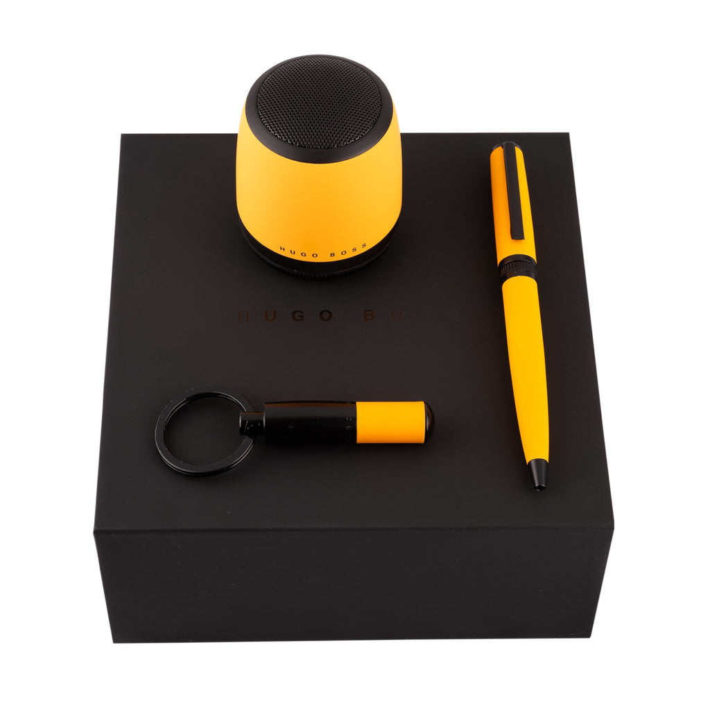   Sets Hugo Boss yellow Key ring, Ballpoint pen & Speaker Gear Matrix 
