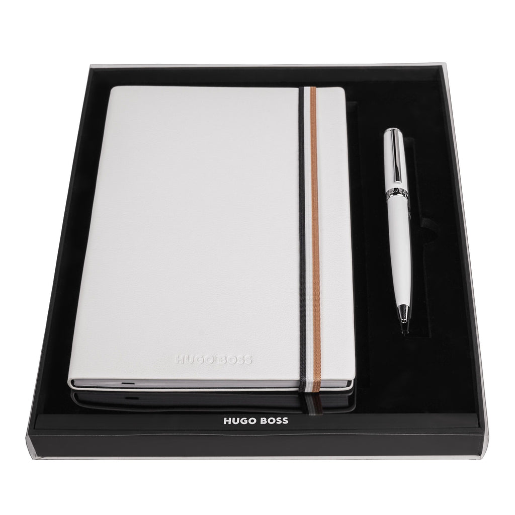   Men's fine gift sets HUGO BOSS White Ballpoint pen & A5 Note pad 