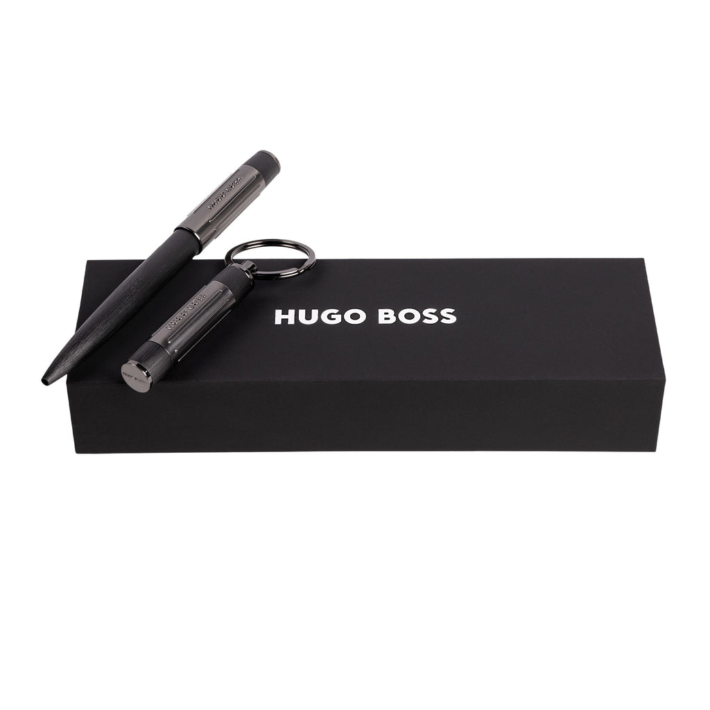  Executive gift set Hugo Boss black Key ring & Ballpoint pen Gear Ribs 